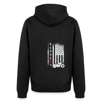 American Flag Motorcycle - Unisex Premium Bio Zip Hoodie - Schwarz - Hinten - Nico (187cm)
