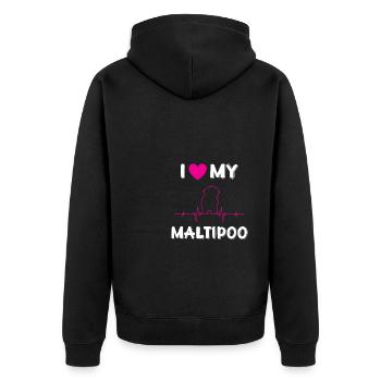 Maltipoo Heartbeat Dogs Gift Dog Mom Dog Dad - Unisex Premium Organic Zip Hoodie - black - Back - Nico (187cm)