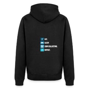 Eat Sleep Coin Collecting Repeat Collector - Unisex Premium Bio Zip Hoodie - Schwarz - Hinten - Nico (187cm)