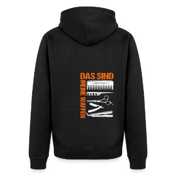 Friseur Barber - Das sind meine Waffen Geschenk - Unisex Premium Bio Zip Hoodie - Schwarz - Hinten - Nico (187cm)