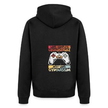 Level Complete Einschulung Gymnasium 5. Klasse Gam - Unisex Premium Bio Zip Hoodie - Schwarz - Hinten - Nico (187cm)