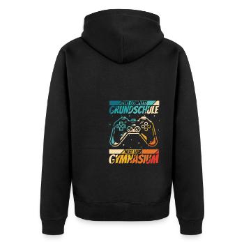 Level Complete Einschulung Gymnasium 5. Klasse Gam - Unisex Premium Bio Zip Hoodie - Schwarz - Hinten - Nico (187cm)