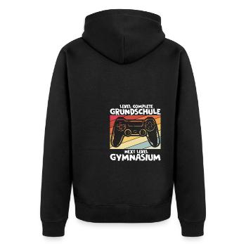 Level Complete Einschulung Gymnasium 5. Klasse Gam - Unisex Premium Bio Zip Hoodie - Schwarz - Hinten - Nico (187cm)