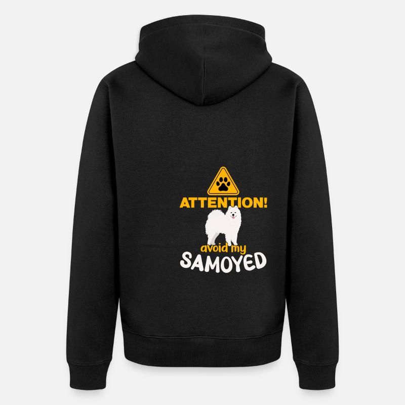 Attention! Évitez mon Samoyède ! - Veste à capuche bio Premium Unisexe - noir