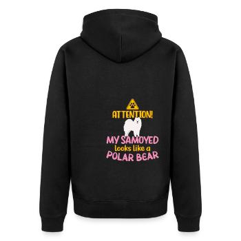 Attention! My Samoyed looks like a Polar Bear - Unisex Premium Organic Zip Hoodie - black - Back - Nico (187cm)