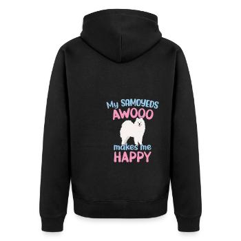 My Samoyeds AWOOO makes me happy - Unisex Premium Organic Zip Hoodie - black - Back - Nico (187cm)