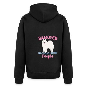 Samoyed - Because I hate People - Unisex Premium Organic Zip Hoodie - black - Back - Nico (187cm)