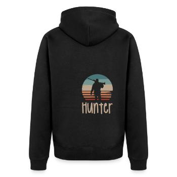 Retro Vintage Classic Hunter Hunting - Unisex Premium Bio Zip Hoodie - Schwarz - Hinten - Nico (187cm)