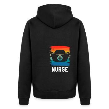 Retro Vintage Classic Nurse Nursing - Unisex Premium Bio Zip Hoodie - Schwarz - Hinten - Nico (187cm)