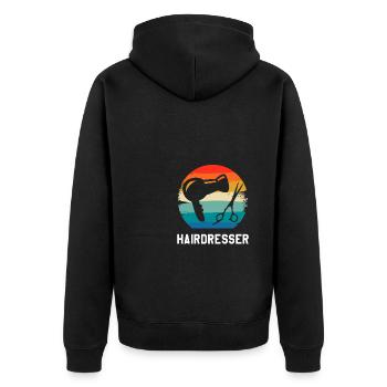 Retro Vintage Classic Hairdresser Hairdressing - Unisex Premium Bio Zip Hoodie - Schwarz - Hinten - Nico (187cm)