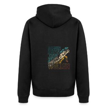 Feuerwehr Gaffen kann jeder Feuerwehrmann Gaffer G - Unisex Premium Bio Zip Hoodie - Schwarz - Hinten - Nico (187cm)