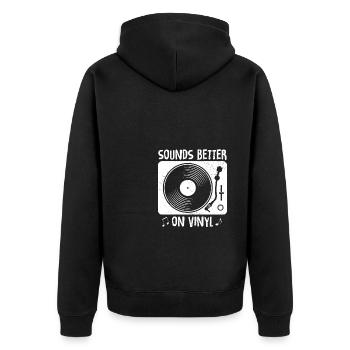 Sound Better on Vinyl Schallplatten Vinyl Plattens - Unisex Premium Bio Zip Hoodie - Schwarz - Hinten - Nico (187cm)
