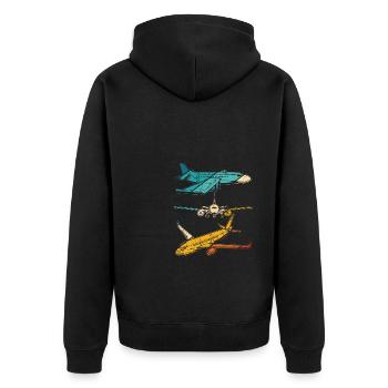 Retro Flugzeugführer Fliegen Vintage Flugzeug Pilo - Unisex Premium Bio Zip Hoodie - Schwarz - Hinten - Nico (187cm)