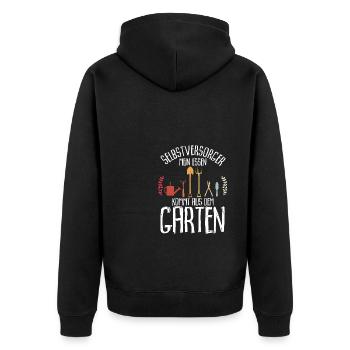 Selbstversorger Mein Essen Kommt Aus Dem Garten - - Unisex Premium Bio Zip Hoodie - Schwarz - Hinten - Nico (187cm)