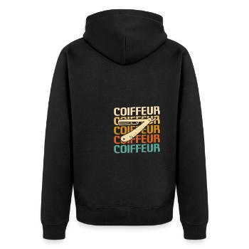 Retro Coiffure Barbier Coiffeuse - Unisex Premium Bio Zip Hoodie - Schwarz - Hinten - Nico (187cm)
