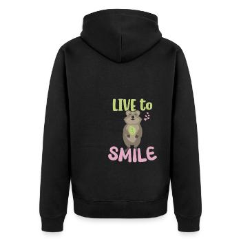 Vivre pour sourire - Sourire Quokka - Veste à capuche bio Premium Unisexe - noir - Dos - Nico (187cm)