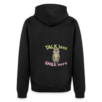 Talk less - Smile more / Grinsendes Quokka - Unisex Premium Bio Zip Hoodie - Schwarz - Hinten - Nico (187cm)