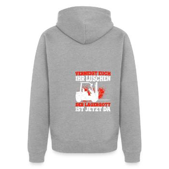 Verneigt Euch Ihr Luschen Der Lagergott Ist Jetzt - Unisex Premium Bio Zip Hoodie - Grau meliert - Hinten - Nico (187cm)