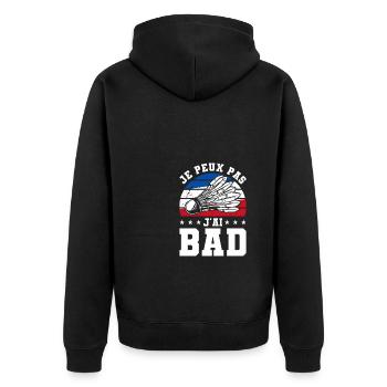 Je Peux Pas J'ai Bad Badminton - Unisex Premium Bio Zip Hoodie - Schwarz - Hinten - Nico (187cm)