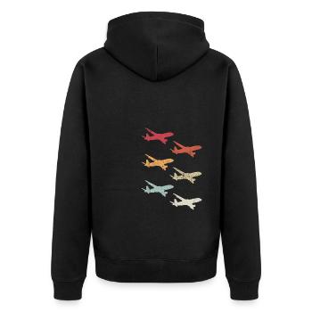 Retro Flugzeugführer Plane Vintage Flugzeug Pilot - Unisex Premium Bio Zip Hoodie - Schwarz - Hinten - Nico (187cm)
