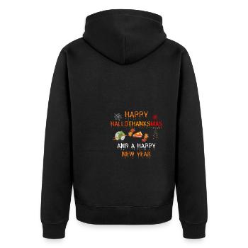 Happy Hallothanksmas and a Happy New Year - Unisex Premium Bio Zip Hoodie - Schwarz - Hinten - Nico (187cm)