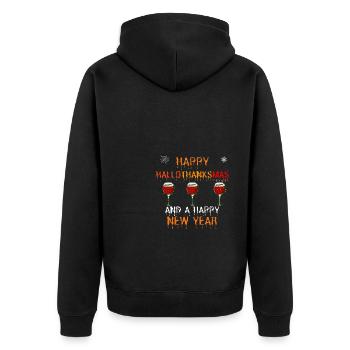 Happy Hallothanksmas and a Happy New Year - Unisex Premium Bio Zip Hoodie - Schwarz - Hinten - Nico (187cm)