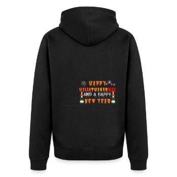 Happy Hallothanksmas and a Happy New Year - Unisex Premium Bio Zip Hoodie - Schwarz - Hinten - Nico (187cm)