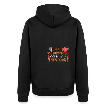 Happy Hallothanksmas and a Happy New Year - Unisex Premium Bio Zip Hoodie - Schwarz - Hinten - Nico (187cm)
