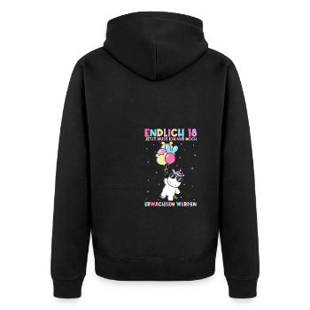 Endlich 18 Jetzt Muss Ich Nur Noch Erwachsen Werde - Unisex Premium Bio Zip Hoodie - Schwarz - Hinten - Nico (187cm)