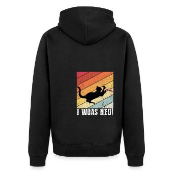 I woas ned Katzen Design mit Katze Miau Motiv Lust - Unisex Premium Bio Zip Hoodie - Schwarz - Hinten - Nico (187cm)