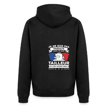 Je Ne Suis Pas Parfaite Mais Je Suis Tailleur - Veste à capuche bio Premium Unisexe - noir - Dos - Nico (187cm)