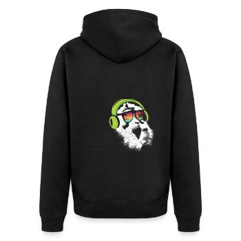 Monkey Design mit DJ Kopfhörer und Sonnenbrille Af - Unisex Premium Bio Zip Hoodie - Schwarz - Hinten - Nico (187cm)