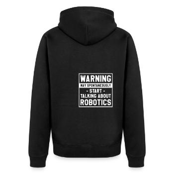Warnung kann spontan anfangen zu sprechen über - Unisex Premium Bio Zip Hoodie - Schwarz - Hinten - Nico (187cm)
