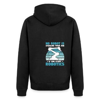 Kein Roboter stiehlt Ihren Job, wenn Sie studieren - Unisex Premium Bio Zip Hoodie - Schwarz - Hinten - Nico (187cm)