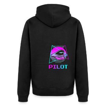 Retro Pilot Aviation Pilots - Unisex Premium Organic Zip Hoodie - black - Back - Nico (187cm)