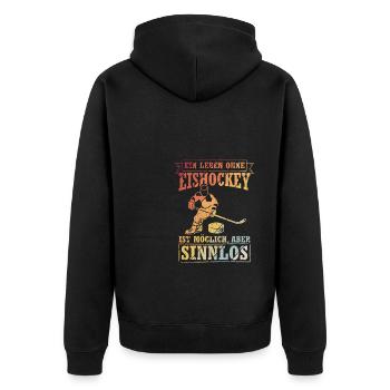 Ein Leben Ohne Eishockey Ist Möglich Aber Sinnlos - Unisex Premium Bio Zip Hoodie - Schwarz - Hinten - Nico (187cm)