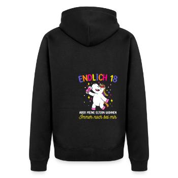 Endlich 18 Aber Meine Eltern Wohnen Immer Noch Bei - Unisex Premium Bio Zip Hoodie - Schwarz - Hinten - Nico (187cm)