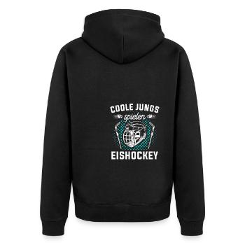 Coole Jungs Spielen Eishockey Eishockeyspieler - Unisex Premium Bio Zip Hoodie - Schwarz - Hinten - Nico (187cm)