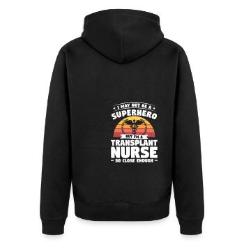Ich bin vielleicht kein Superheld, aber ich bin eine Transplantation - Unisex Premium Bio Zip Hoodie - Schwarz - Hinten - Nico (187cm)