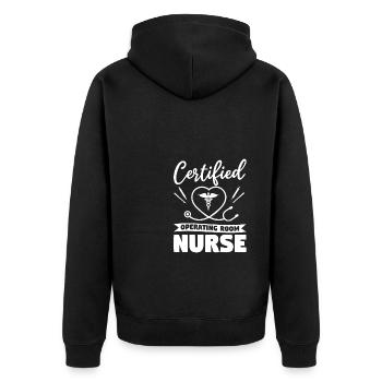 Zertifizierte OP-Krankenschwester ODER registriert - Unisex Premium Bio Zip Hoodie - Schwarz - Hinten - Nico (187cm)