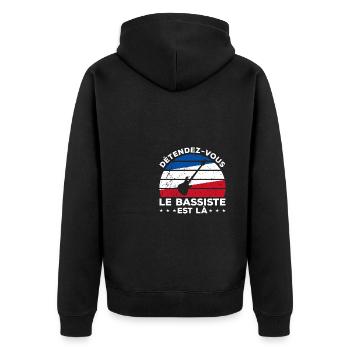 Entspannen Sie sich der Bassist ist da Bassgitarre - Unisex Premium Bio Zip Hoodie - Schwarz - Hinten - Nico (187cm)
