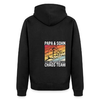 Papa & Sohn Das Perfekte Chaos Team - Vatertag Bes - Unisex Premium Bio Zip Hoodie - Schwarz - Hinten - Nico (187cm)