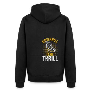 DOWNHILL IS MY THRILL - Outdoor Bikelovers Mountai - Unisex Premium Bio Zip Hoodie - Schwarz - Hinten - Nico (187cm)