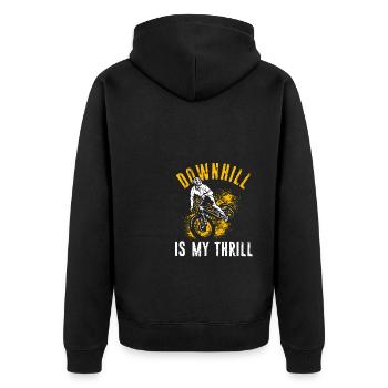DOWNHILL IS MY THRILL - Hobbybiker Mountainbike Ou - Unisex Premium Bio Zip Hoodie - Schwarz - Hinten - Nico (187cm)