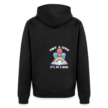 Take A Look It's A Book Retro Rainbow Reading - Unisex Premium Bio Zip Hoodie - Schwarz - Hinten - Nico (187cm)