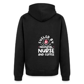 Angetrieben von neonatalen Krankenschwestern und Kaffee NICU Krankenschwestern RN - Unisex Premium Bio Zip Hoodie - Schwarz - Hinten - Nico (187cm)