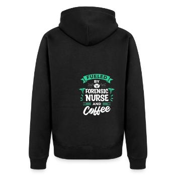 Angetrieben von forensischen Krankenschwestern und Kaffee-ER-Krankenschwestern - Unisex Premium Bio Zip Hoodie - Schwarz - Hinten - Nico (187cm)