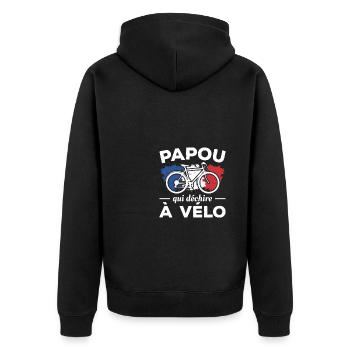 Papou Qui Déchire À Vélo Cyclisme Cycliste - Unisex Premium Bio Zip Hoodie - Schwarz - Hinten - Nico (187cm)