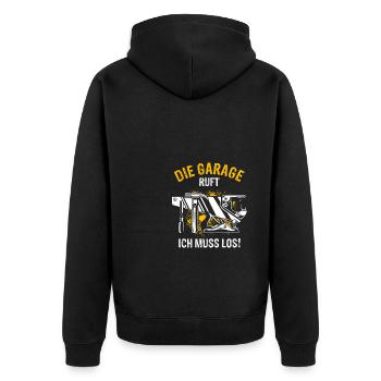 Die Garage ruft Ich muss los - Auto KFZ Liebhaber - Unisex Premium Bio Zip Hoodie - Schwarz - Hinten - Nico (187cm)