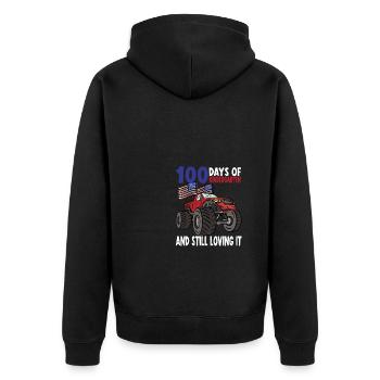 100 Days Of Kindergarten Mosnter Trucks - Unisex Premium Organic Zip Hoodie - black - Back - Nico (187cm)